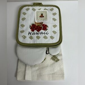 Elegant White and Green Kitchen Linens with Floral Accents